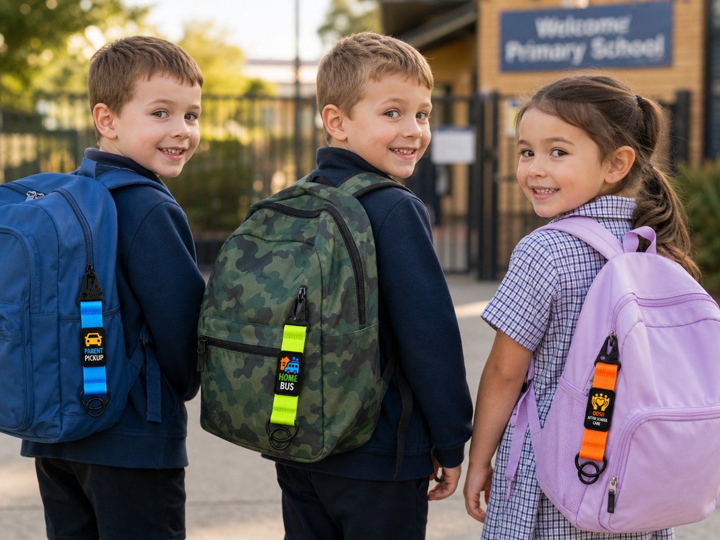 Kids at school with DuraKid tags